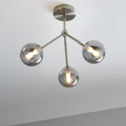 Orb 3 Light Semi Flush Pendant - Nickel Smoke