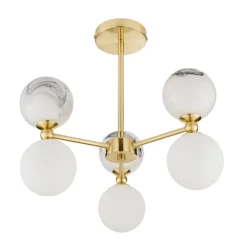 House Beautiful Delta 3 Light Marble Pendant - Brass & Opal -None || EGLO || Energizer Sales 13208336 1724927241719407