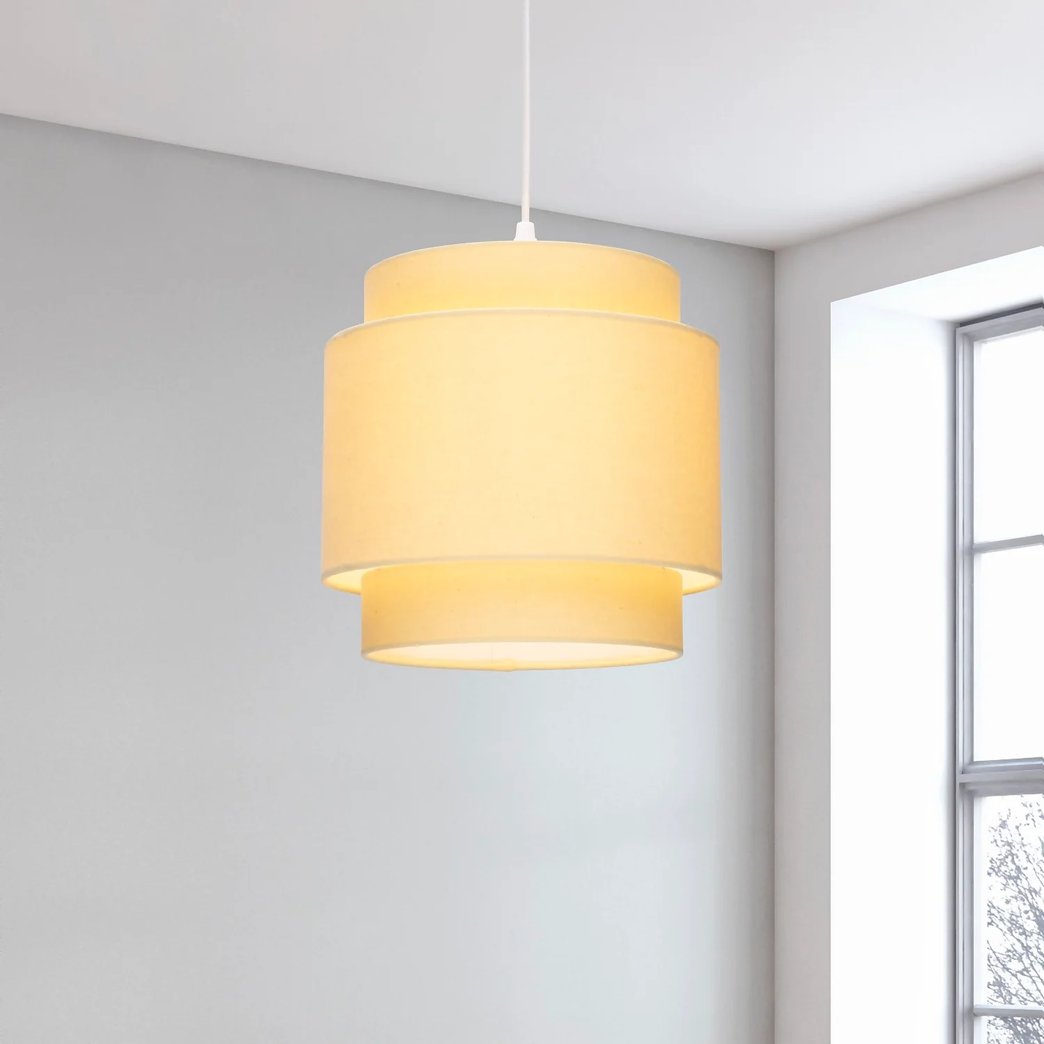 Finn Tier Drum Lemon Linen Shade - 25cm 1 Finn Tier Drum Lemon Linen Shade - 25cm