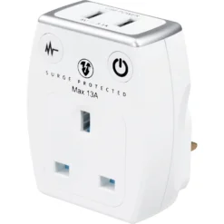 MASTERPLUG SURGE ADAPTOR WITH 2 X USB (3.1A) GLOSS WHITE