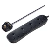 Masterplug 4 Socket 2 Metre 13 Amp Black Extension Lead With Power Indicator