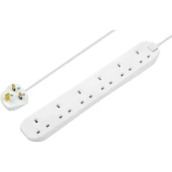 Masterplug 6 Socket 1 Metre 13 Amp White Extension Lead