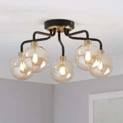 Shoreditch Five Light Semi Flush Ceiling Light - Champagne & Brass
