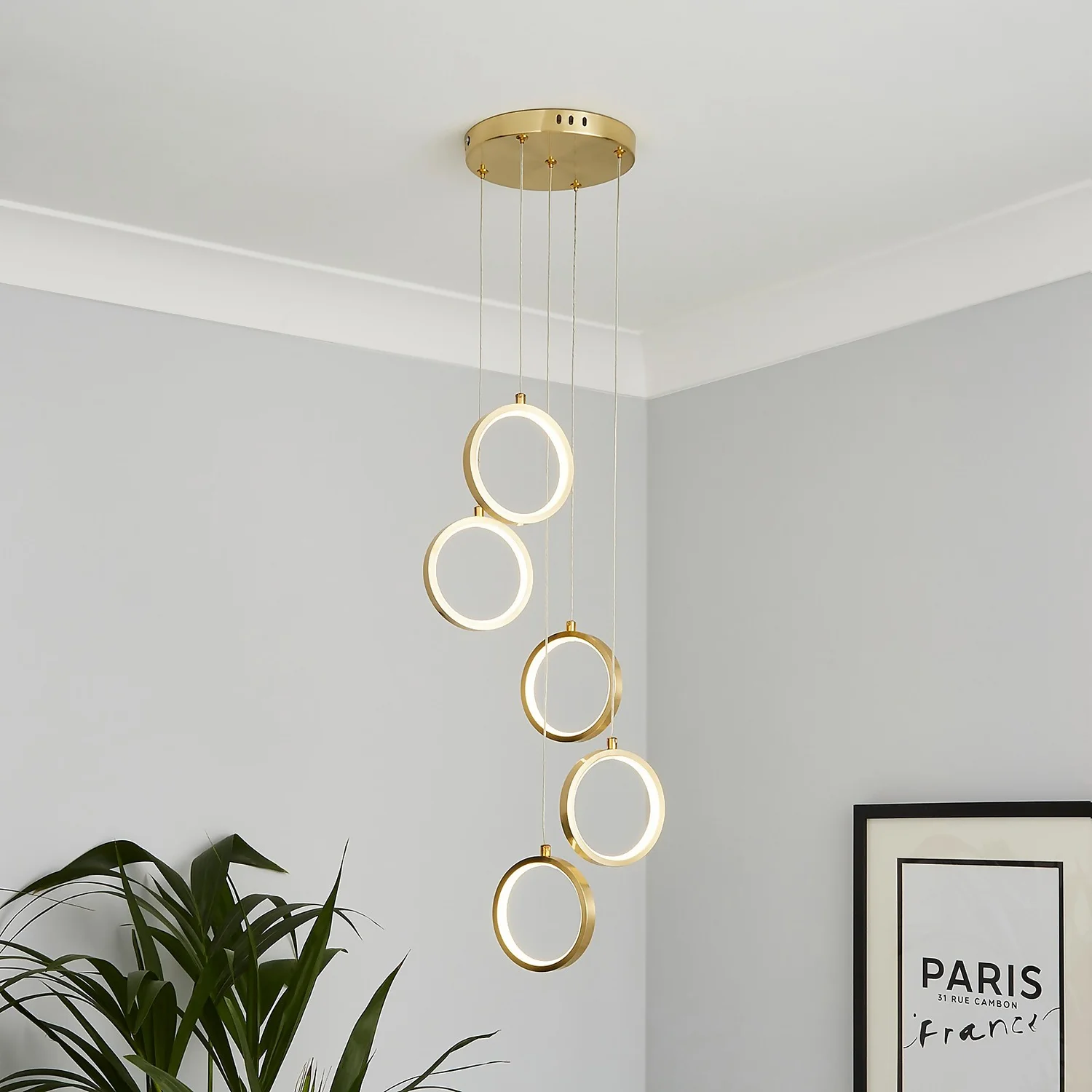 Lenox LED 5 Ring Cluster Pendant Ceiling Light - Brass 1 Lenox LED 5 Ring Cluster Pendant Ceiling Light - Brass