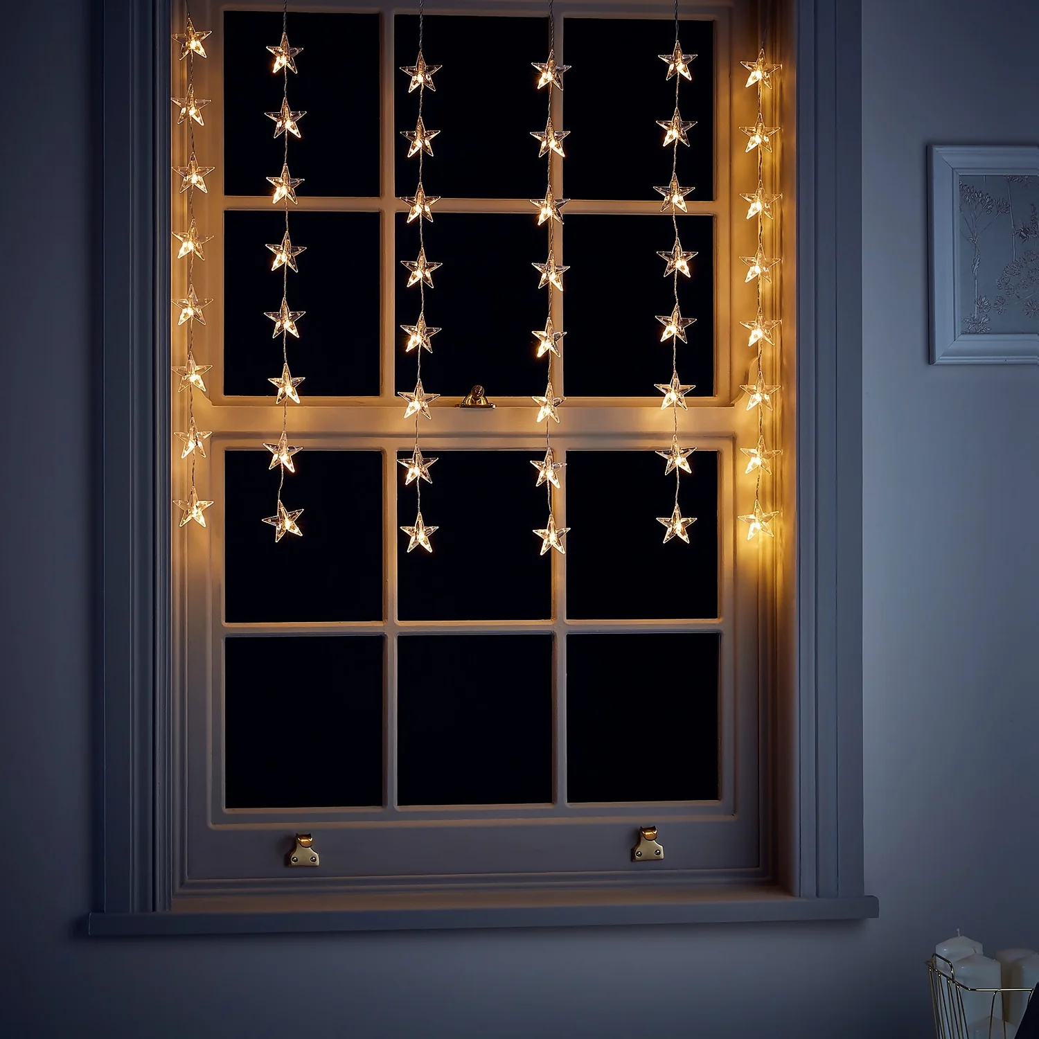 48 Acrylic Star LED Christmas Window Curtain Lights - Warm White 1 48 Acrylic Star LED Christmas Window Curtain Lights - Warm White