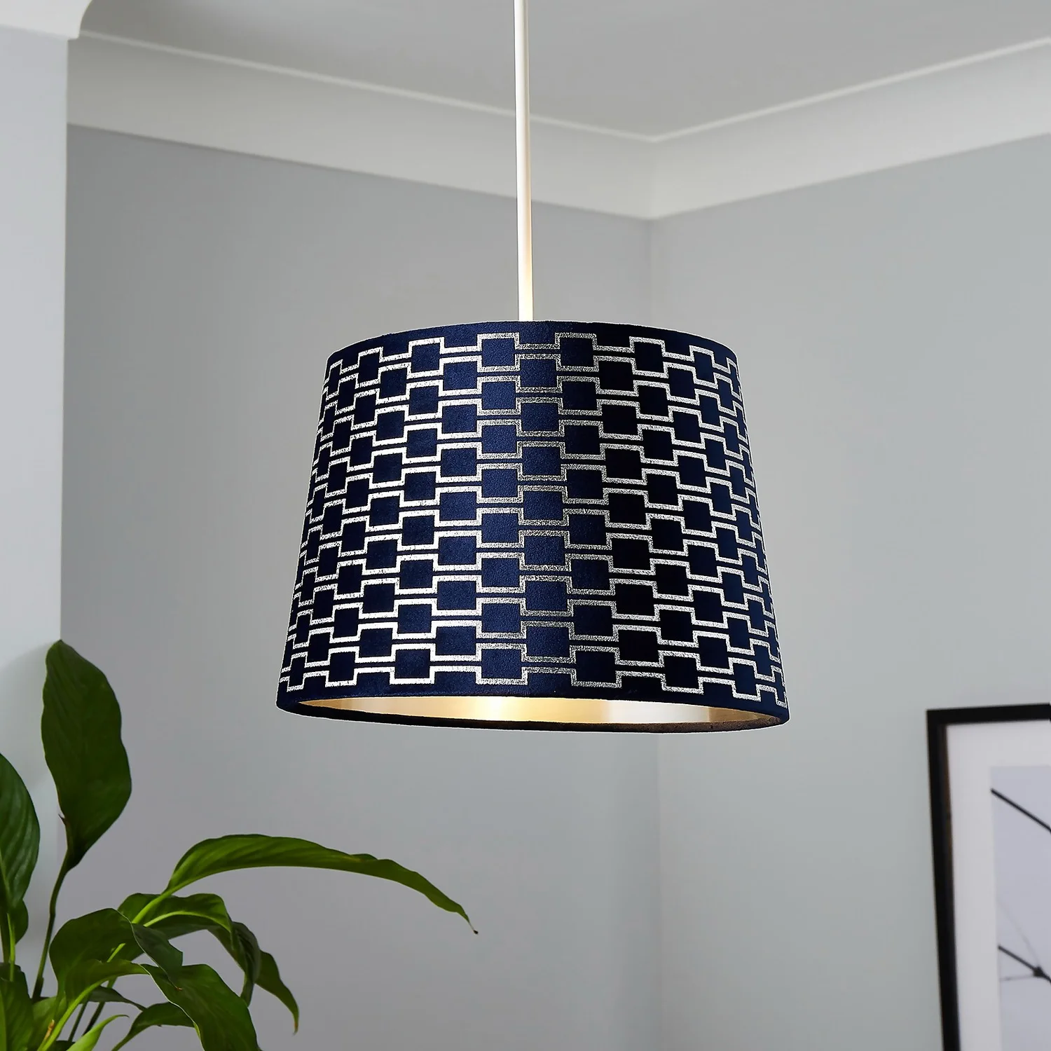 Mia Velvet 30cm Patterned Lamp Shade - Navy 1 Mia Velvet 30cm Patterned Lamp Shade - Navy