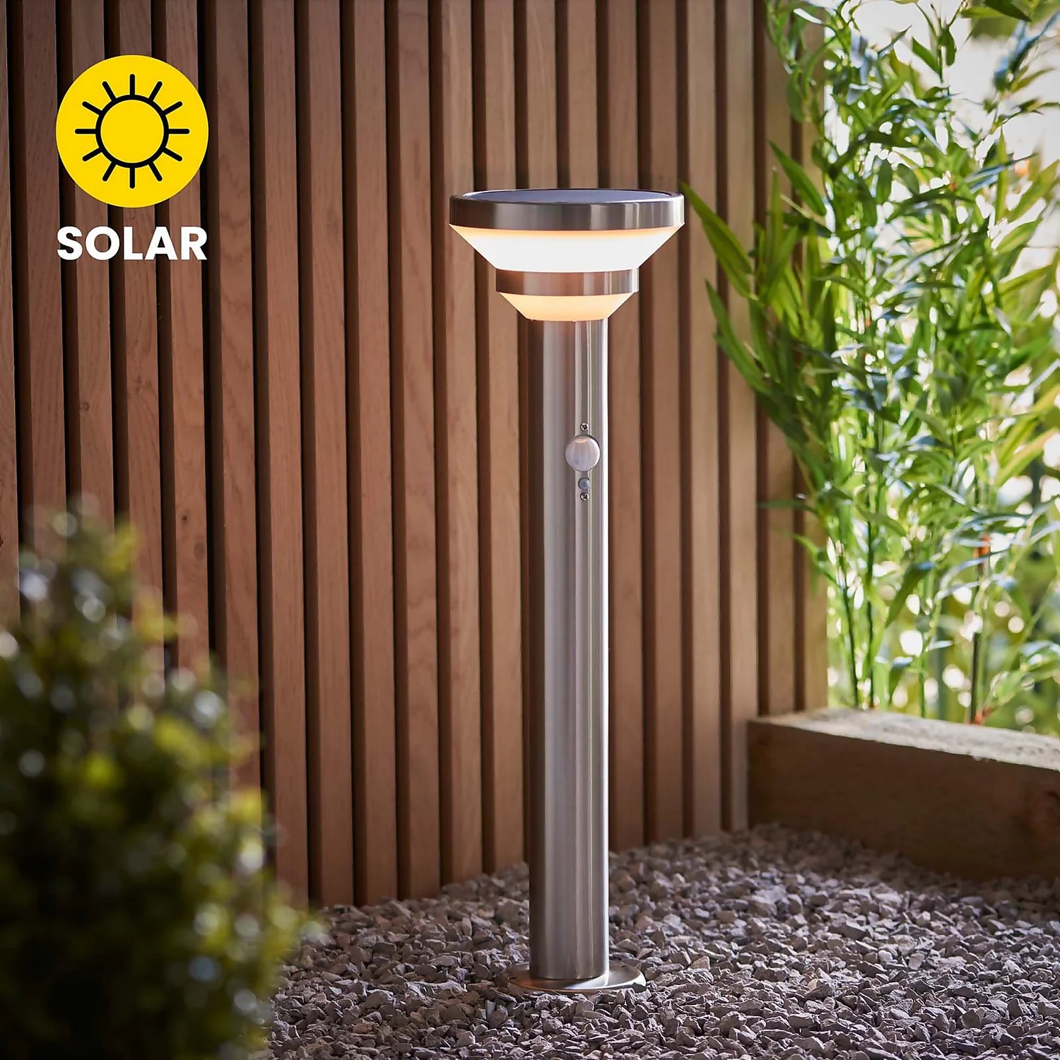 Halton 50cm Photocell & PIR Solar Outdoor Floor Light - Stainless Steel 1 Halton 50cm Photocell & PIR Solar Outdoor Floor Light - Stainless Steel