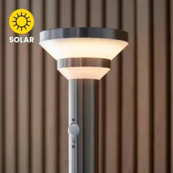 Halton 80cm Photocell & PIR Solar Outdoor Floor Light - Stainless Steel -None || EGLO || Energizer Sales 13794247 4794957104151224