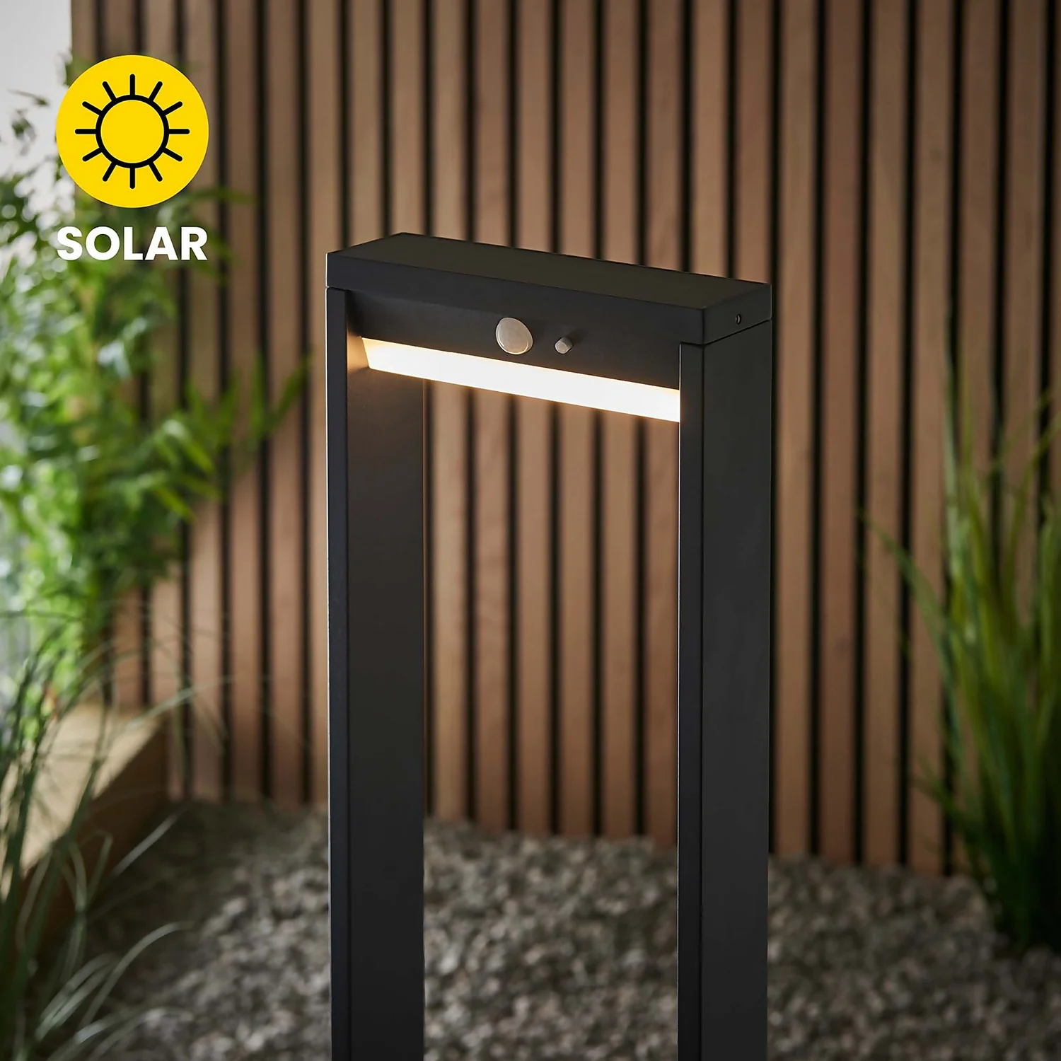 Dannah 50cm Photocell & PIR Solar Outdoor Floor Light - Black 3 Dannah 50cm Photocell & PIR Solar Outdoor Floor Light - Black - Image 3
