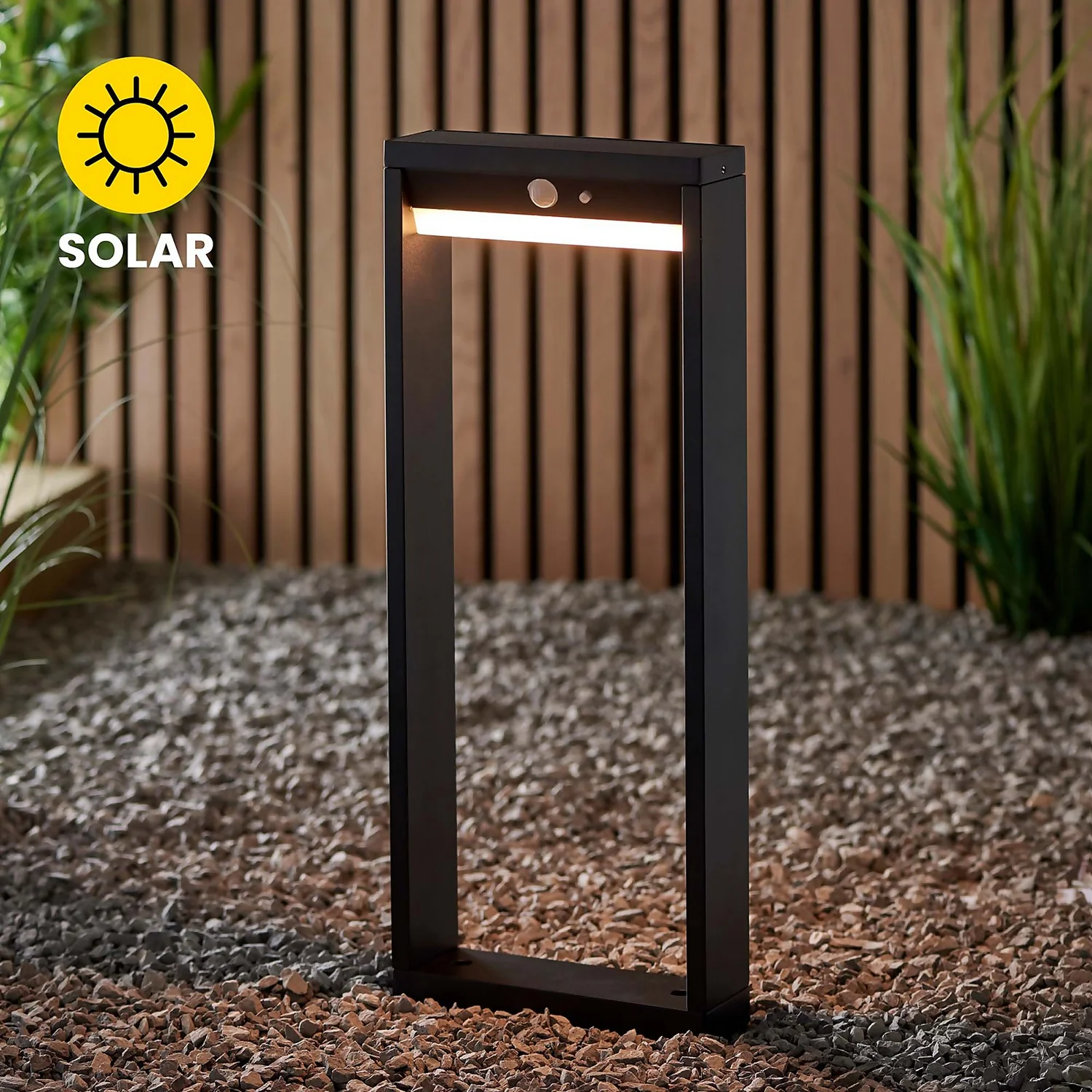 Dannah 50cm Photocell & PIR Solar Outdoor Floor Light - Black 1 Dannah 50cm Photocell & PIR Solar Outdoor Floor Light - Black
