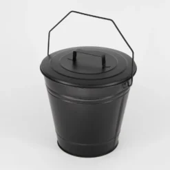 Fireplace Ash Bucket With Lid - Black