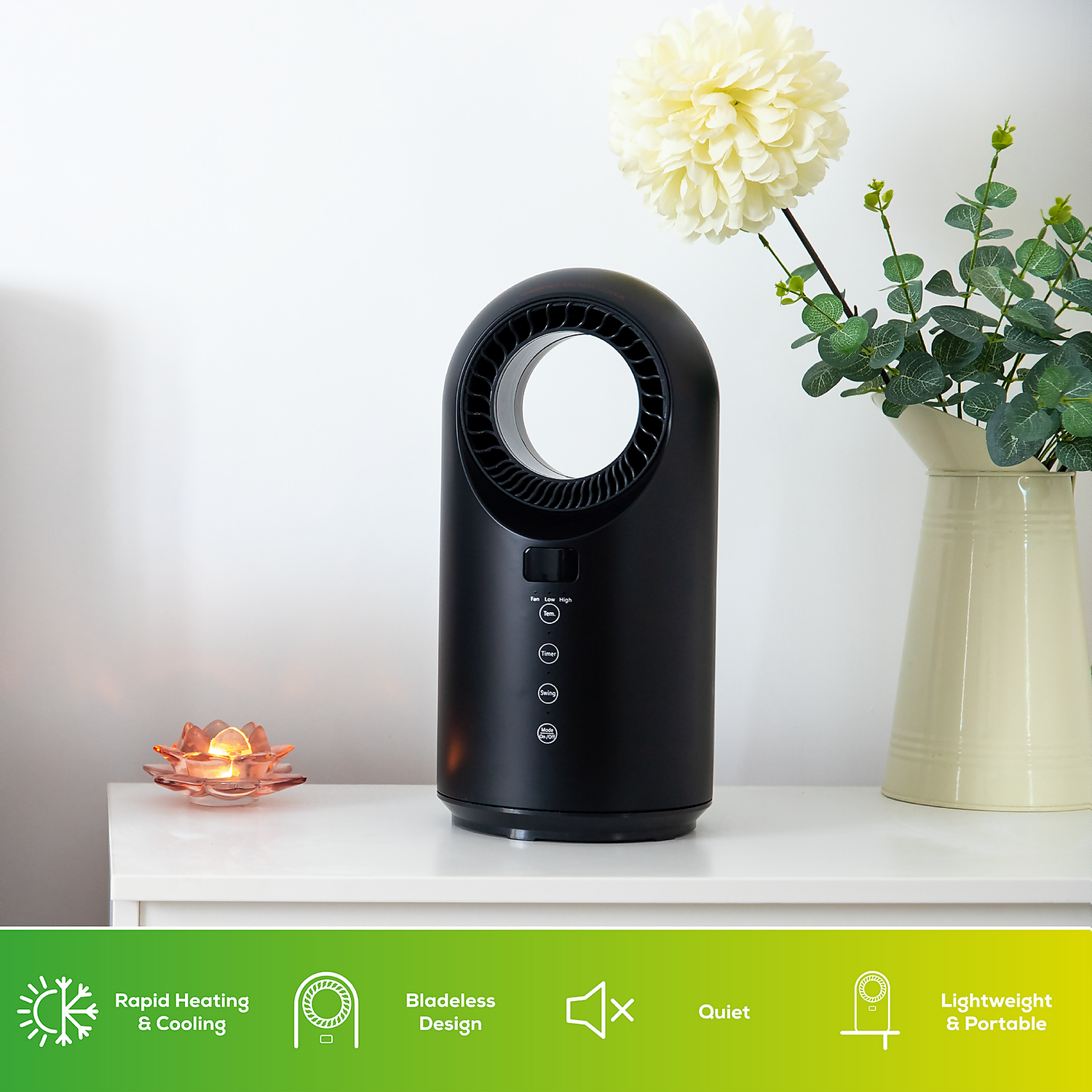 TCP Smart Wifi Portable Bladeless Heater & Cooling Fan 1500W Black 2 TCP Smart Wifi Portable Bladeless Heater & Cooling Fan 1500W Black - Image 2