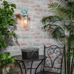 Kew Curved Arm E27 Outdoor Wall Light - Pale Blue -None || EGLO || Energizer Sales 13924368 1914981979588091