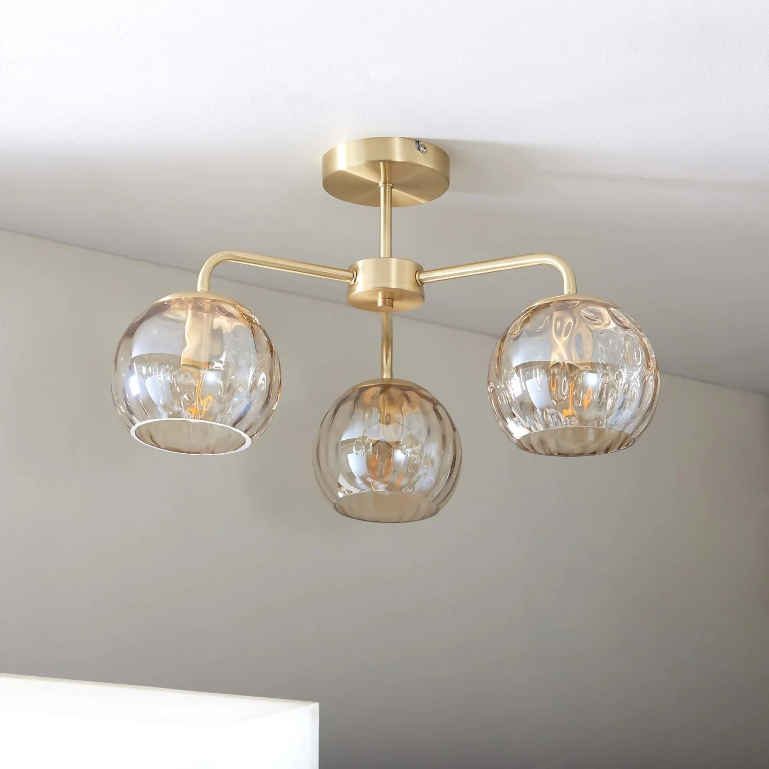 Geneva 3 Light Semi Flush Ceiling Light - Brass 3 Geneva 3 Light Semi Flush Ceiling Light - Brass - Image 3