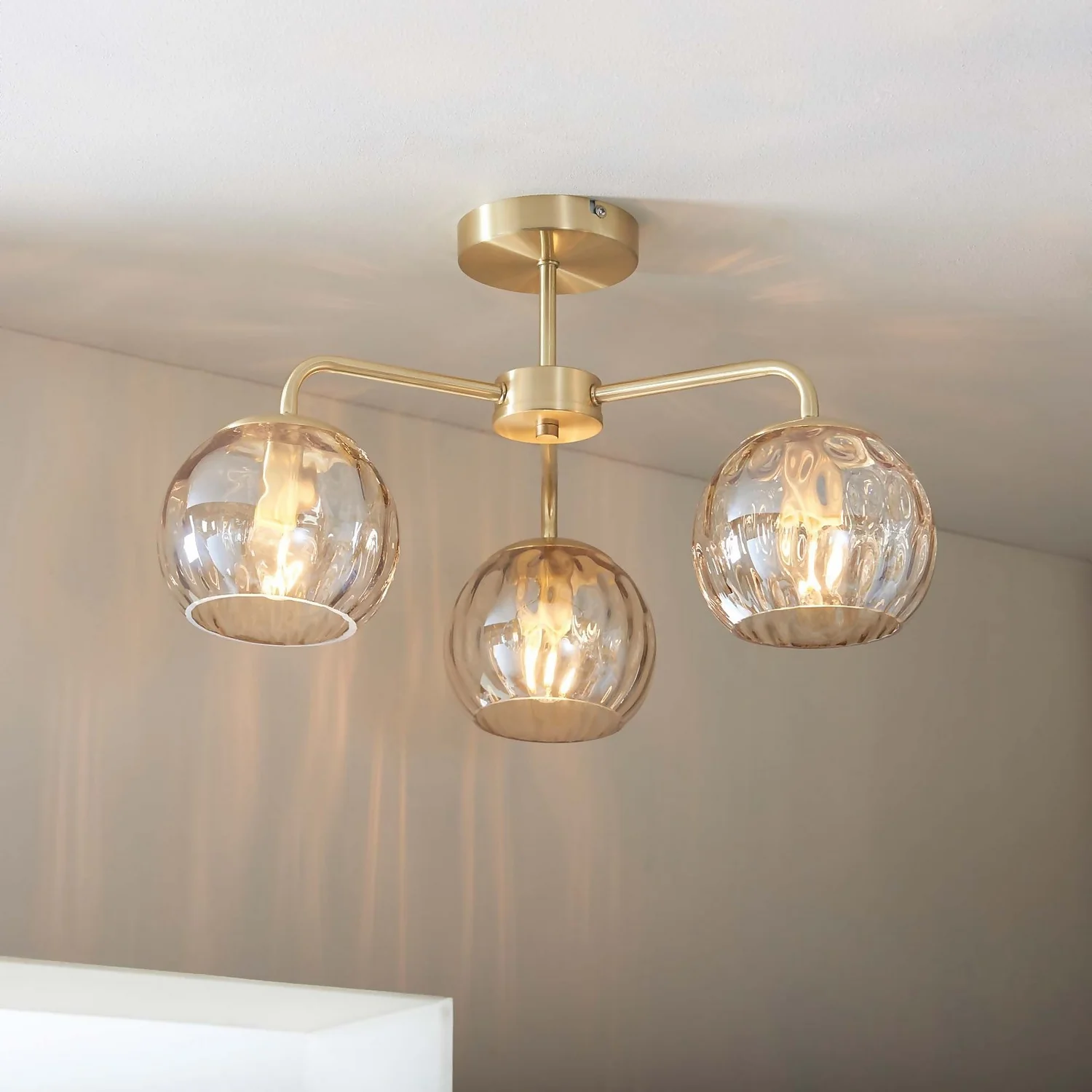 Geneva 3 Light Semi Flush Ceiling Light - Brass 1 Geneva 3 Light Semi Flush Ceiling Light - Brass
