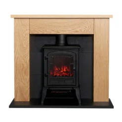 Αδάμ Adam Chester Stove Fireplace With Flat To Wall Fitting In Oak & Black With Sureflame Ripon Electric Stove In Black, 39 Inch