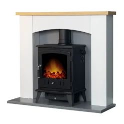 Αδάμ Adam Huxley In Pure White & Grey With Aviemore Electric Stove In Black, 39 Inch -None || EGLO || Energizer Sales 14188420 3565009418878862