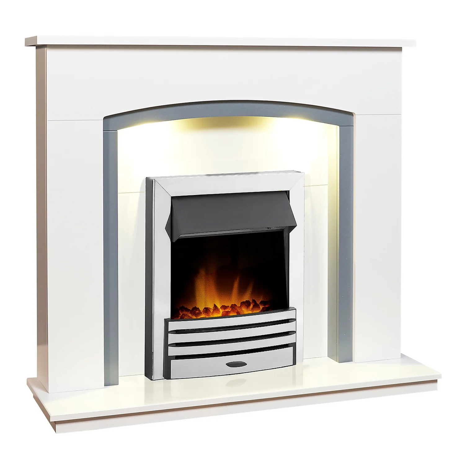 Αδάμ Adam Savanna Fireplace In Pure White & Grey With Downlights & Eclipse Electric Fire With Inset Fitting In Chrome, 48 Inch 4 Αδάμ Adam Savanna Fireplace In Pure White & Grey With Downlights & Eclipse Electric Fire With Inset Fitting In Chrome, 48 Inch - Image 4