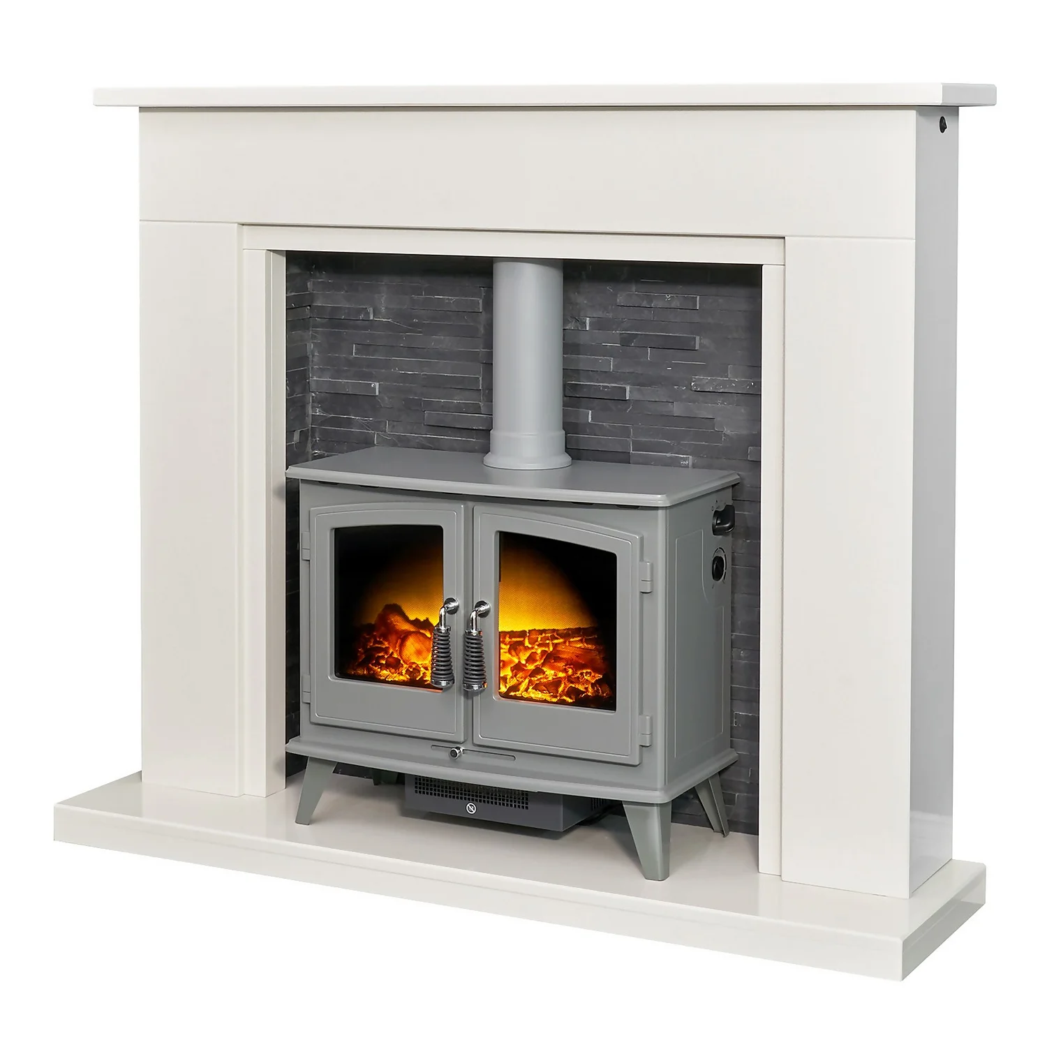 Acantha Miramar White Marble Stove Fireplace With Downlights & Woodhouse Electric Stove In Grey, 54 Inch 6 Acantha Miramar White Marble Stove Fireplace With Downlights & Woodhouse Electric Stove In Grey, 54 Inch - Image 6