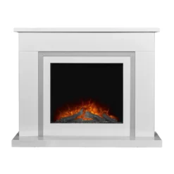 Αδάμ Adam Mayfair White & Grey Marble Fireplace With Ontario Electric Fire With Flat To Wall Fitting, 43 Inch