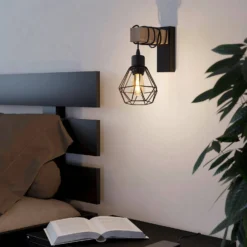 Eglo Townshend 5 Wall Light - Black & Wood -None || EGLO || Energizer Sales 14302940 1555038224056556